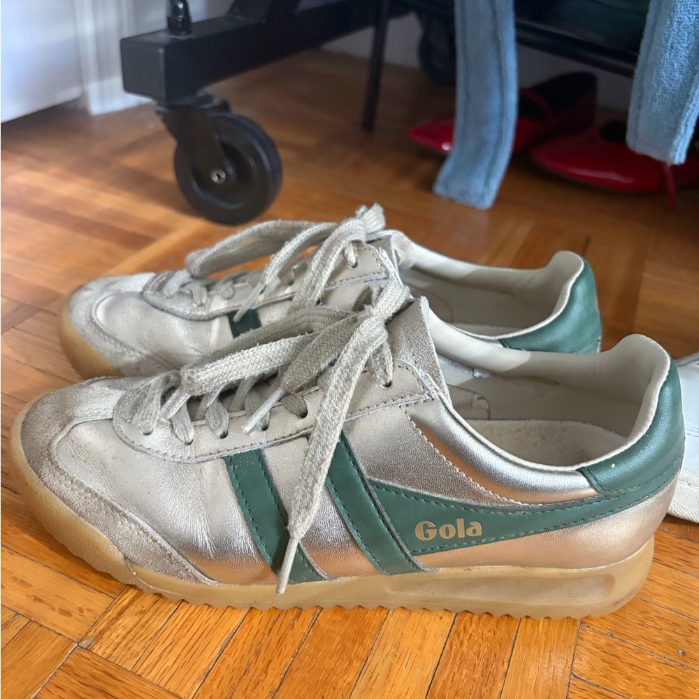 Gola Metallic Silver Sneakers with Green Trim